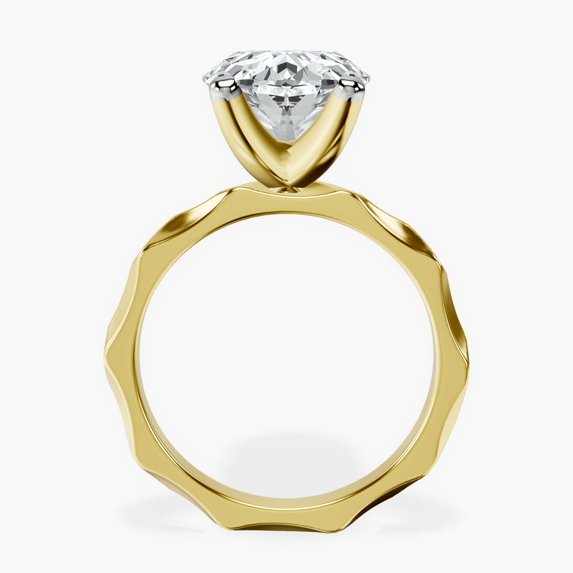 14kt Yellow Gold Magnolia Texture Solitaire Lab Diamond Ring side right image one