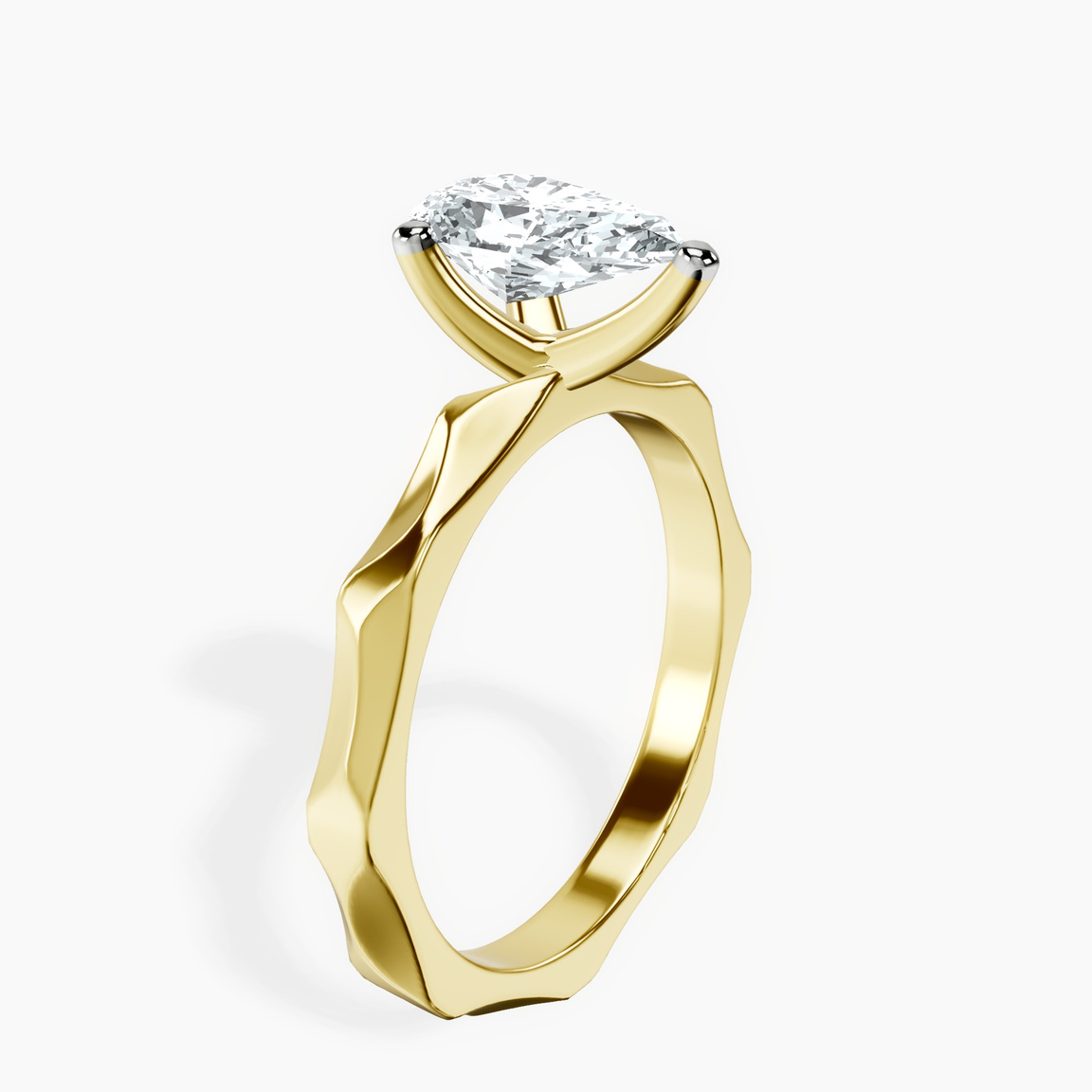18kt Yellow Gold Magnolia Texture Solitaire Lab Diamond Ring standing product image one