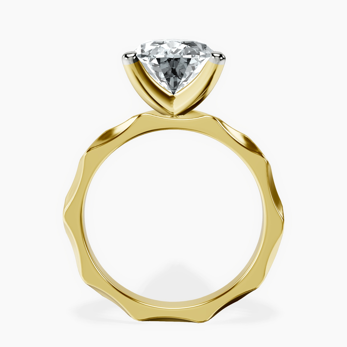 10kt Yellow Gold Magnolia Texture Solitaire Lab Diamond Ring side right image one