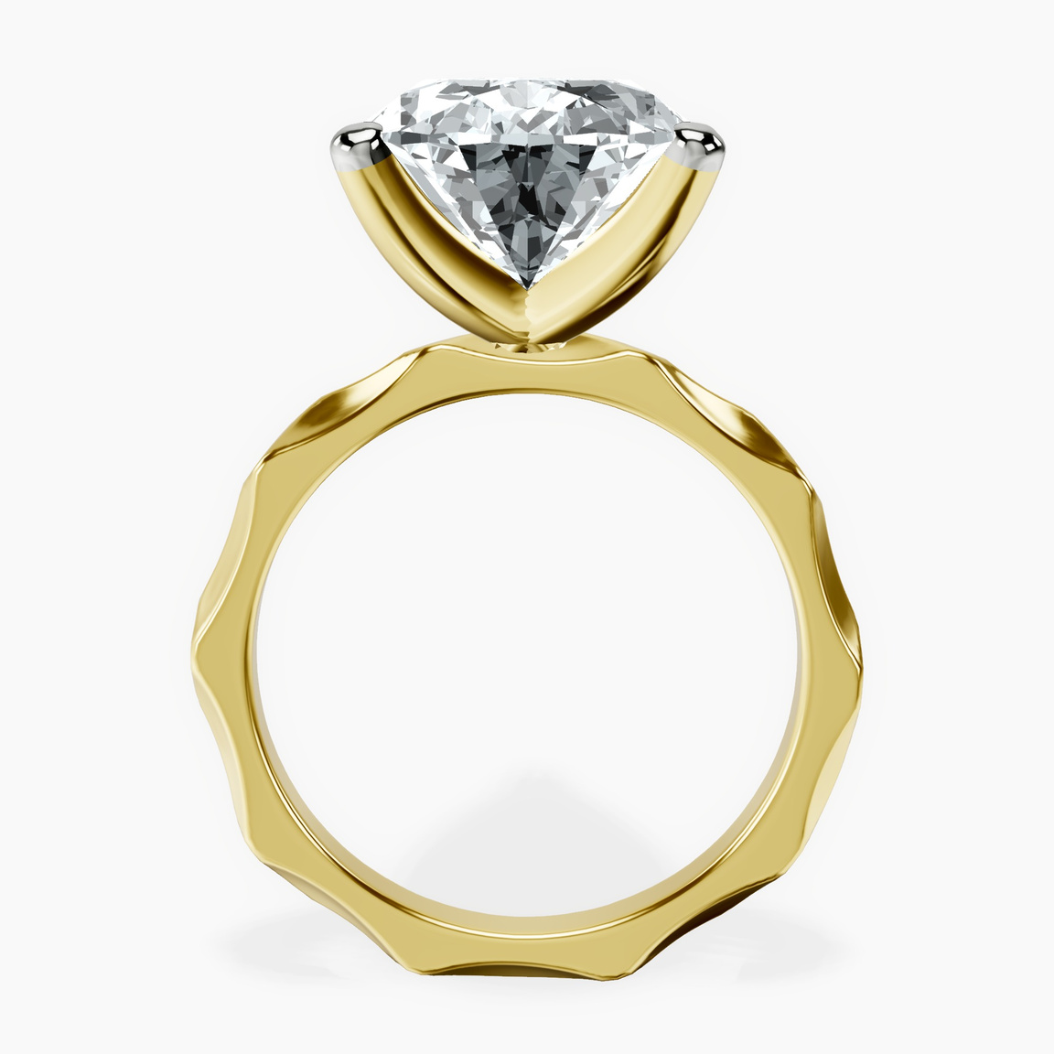 14kt Yellow Gold Magnolia Texture Solitaire Lab Diamond Ring side right image one