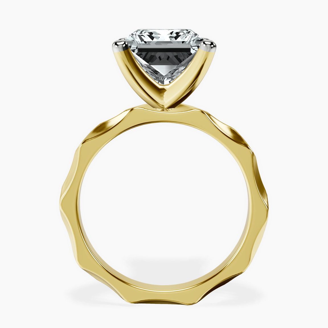 18kt Yellow Gold Magnolia Texture Solitaire Lab Diamond Ring side right image one