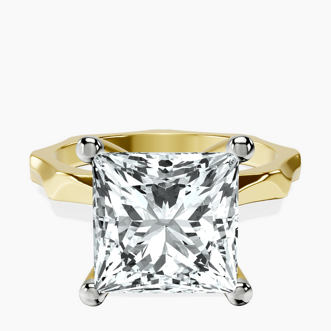 18kt Yellow Gold Magnolia Texture Solitaire Lab Diamond Ring front image