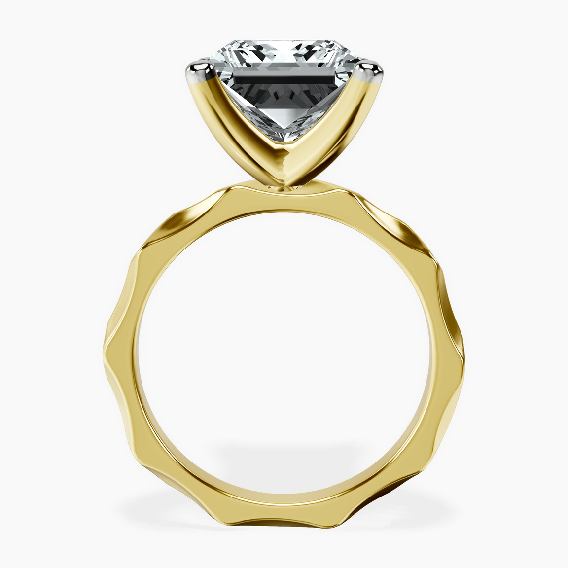 18kt Yellow Gold Magnolia Texture Solitaire Lab Diamond Ring side right image one