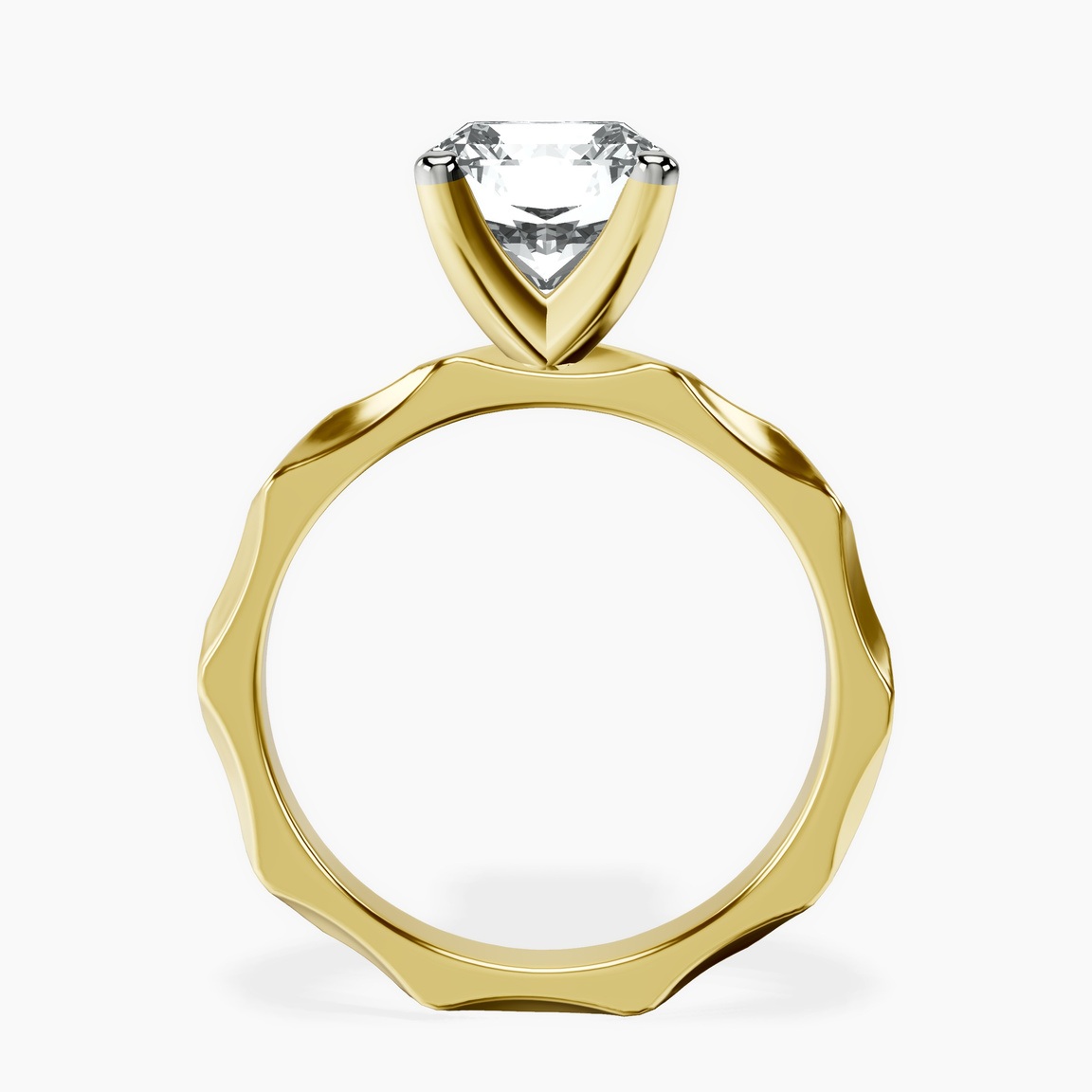 10kt Yellow Gold Magnolia Texture Solitaire Lab Diamond Ring side right image one