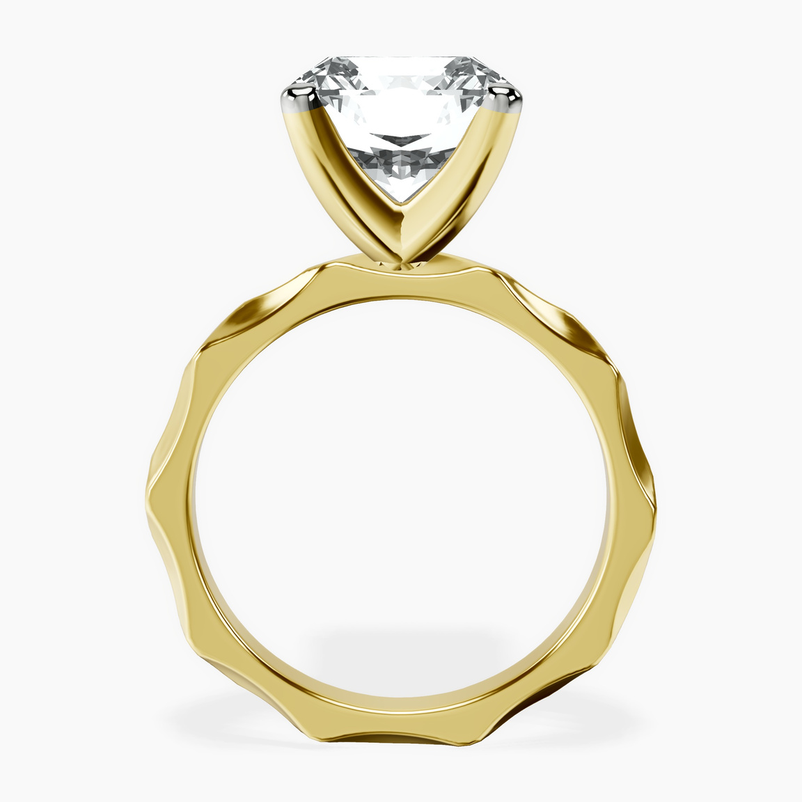 18kt Yellow Gold Magnolia Texture Solitaire Lab Diamond Ring side right image one
