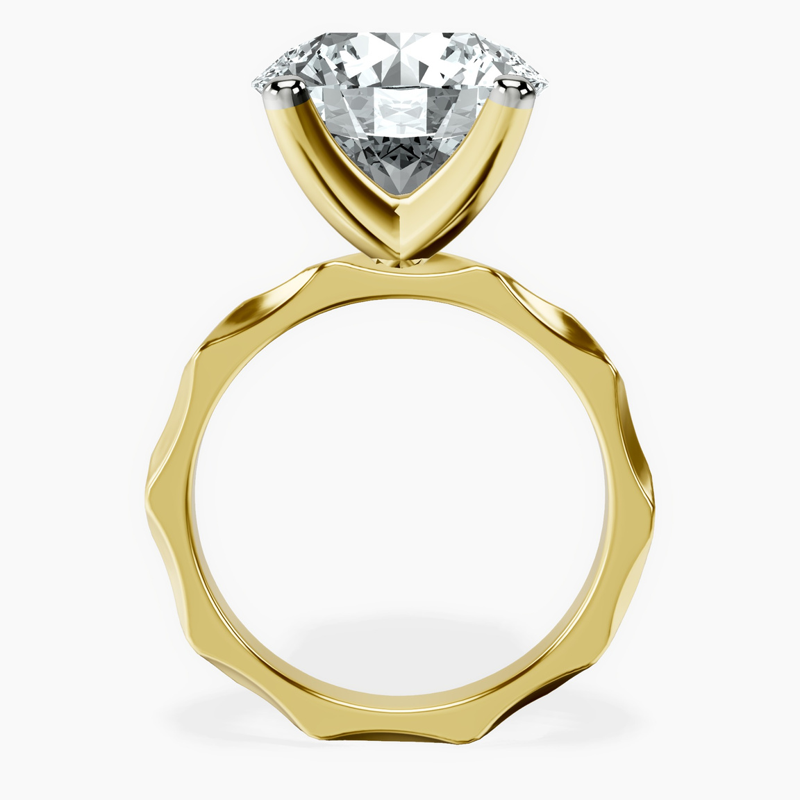 14kt Yellow Gold Magnolia Texture Solitaire Lab Diamond Ring side right image one