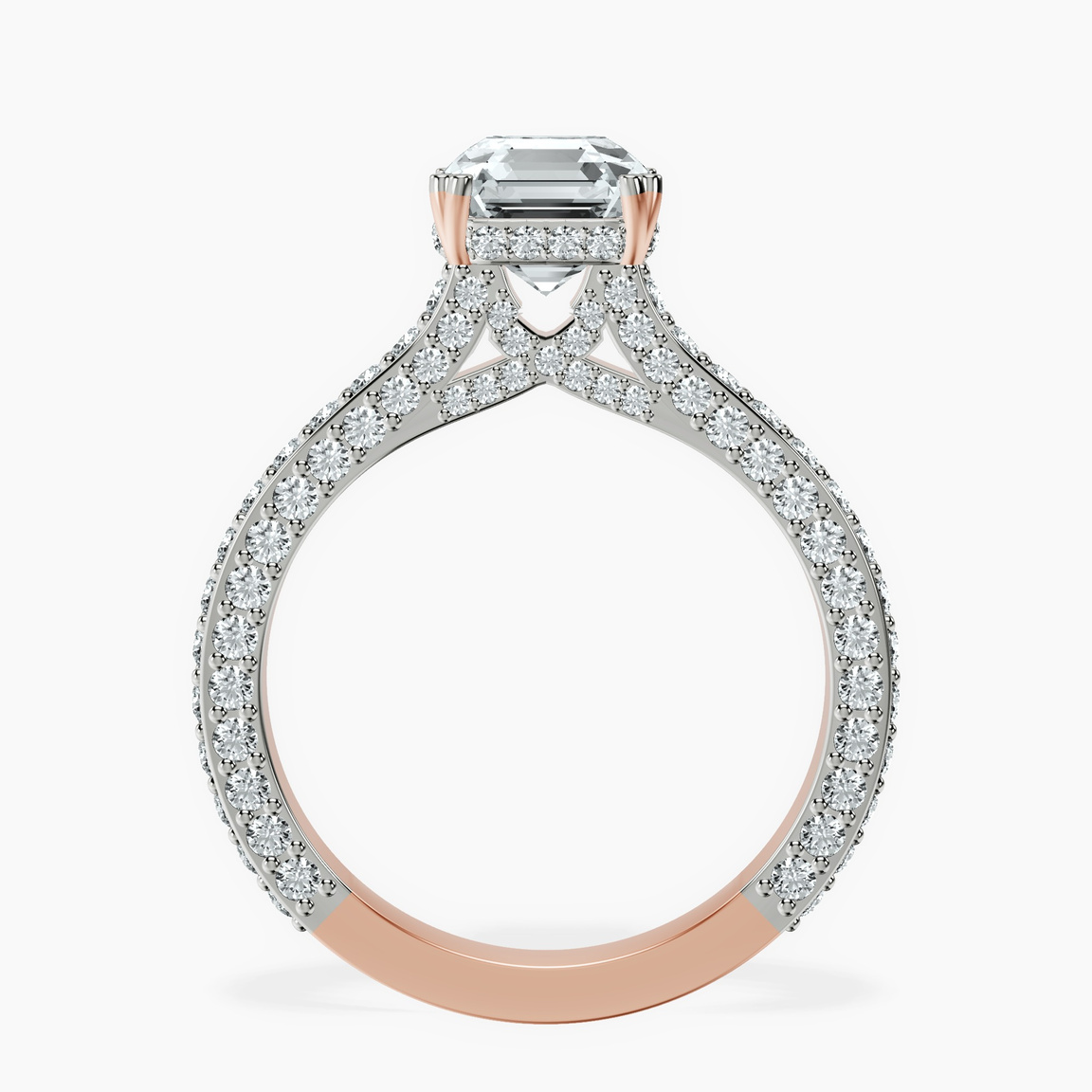 18kt Rose Gold Eternia Criss Cross Side Halo Lab Diamond Ring side right image one