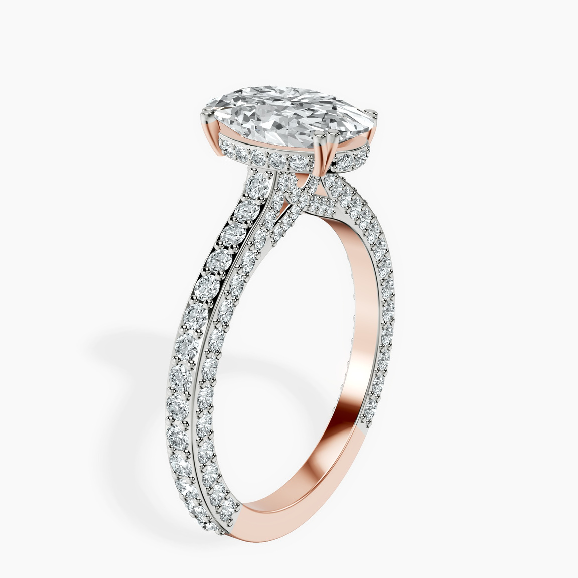 10kt Rose Gold Eternia Criss Cross Side Halo Lab Diamond Ring standing product image one