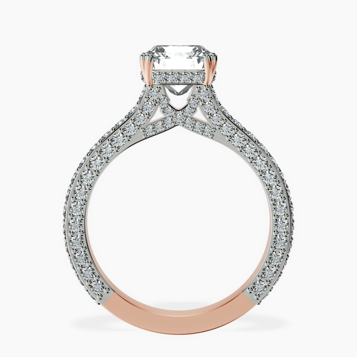18kt Rose Gold Eternia Criss Cross Side Halo Lab Diamond Ring side right image one