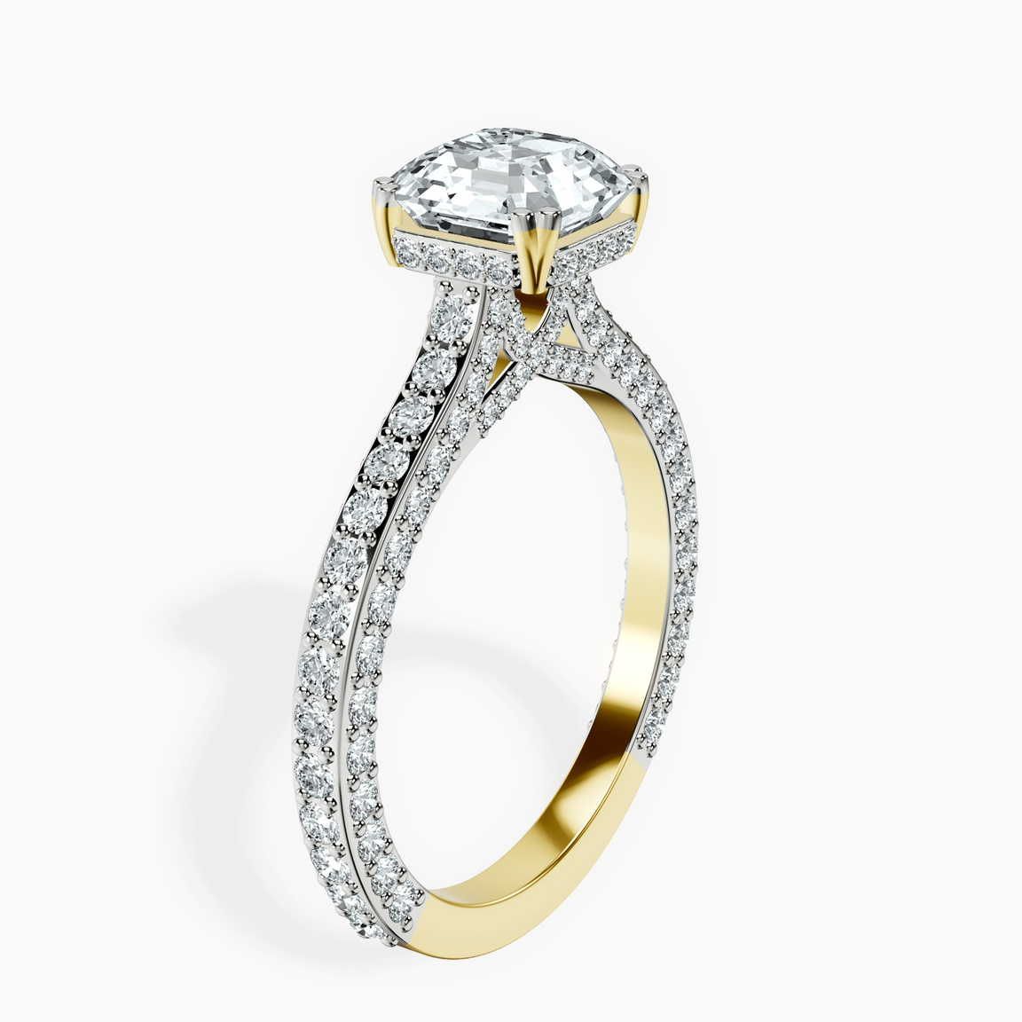 14kt Yellow Gold Eternia Criss Cross Side Halo Lab Diamond Ring standing product image one