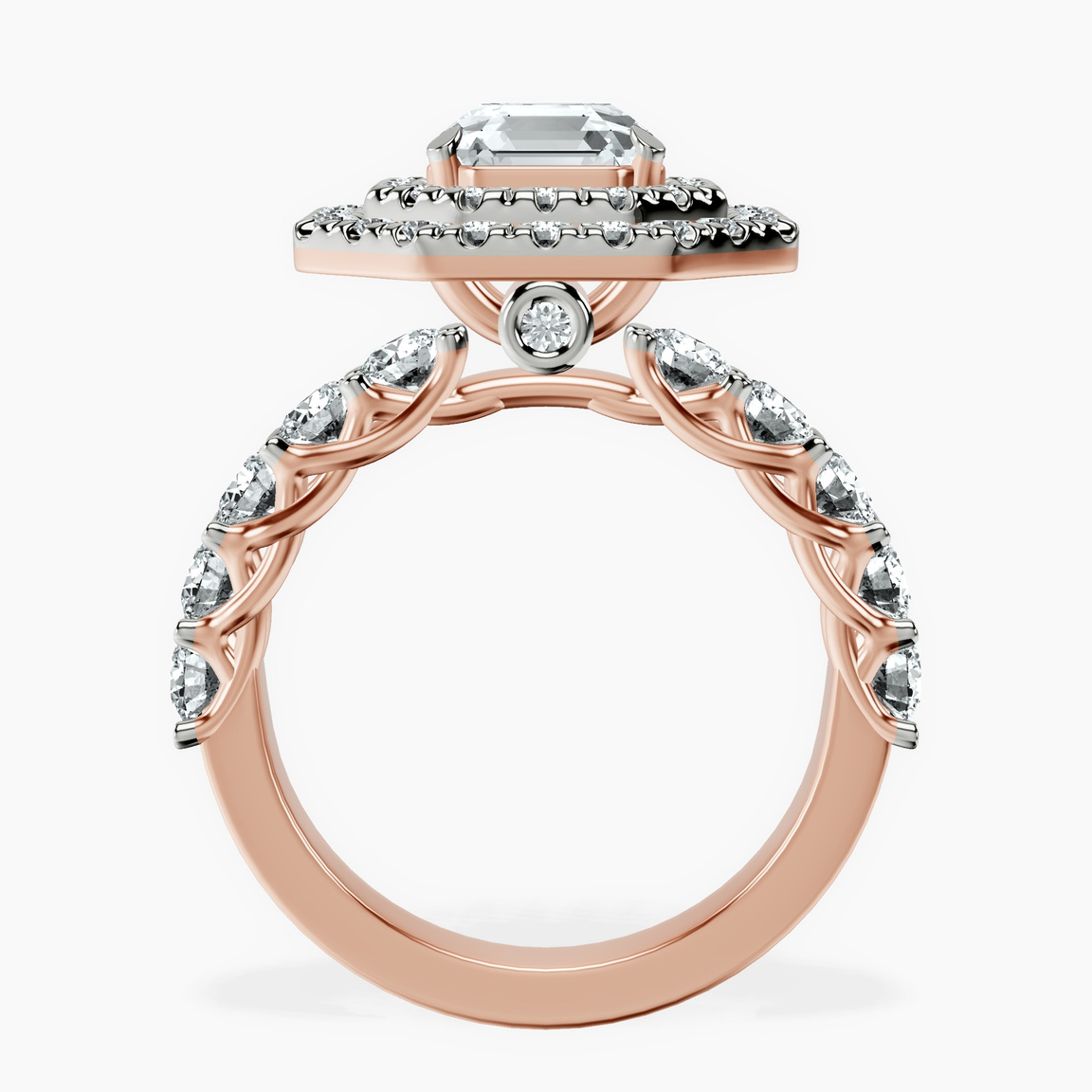 10kt Rose Gold Crowned Cresta Double Halo Lab Diamond Ring side right image one