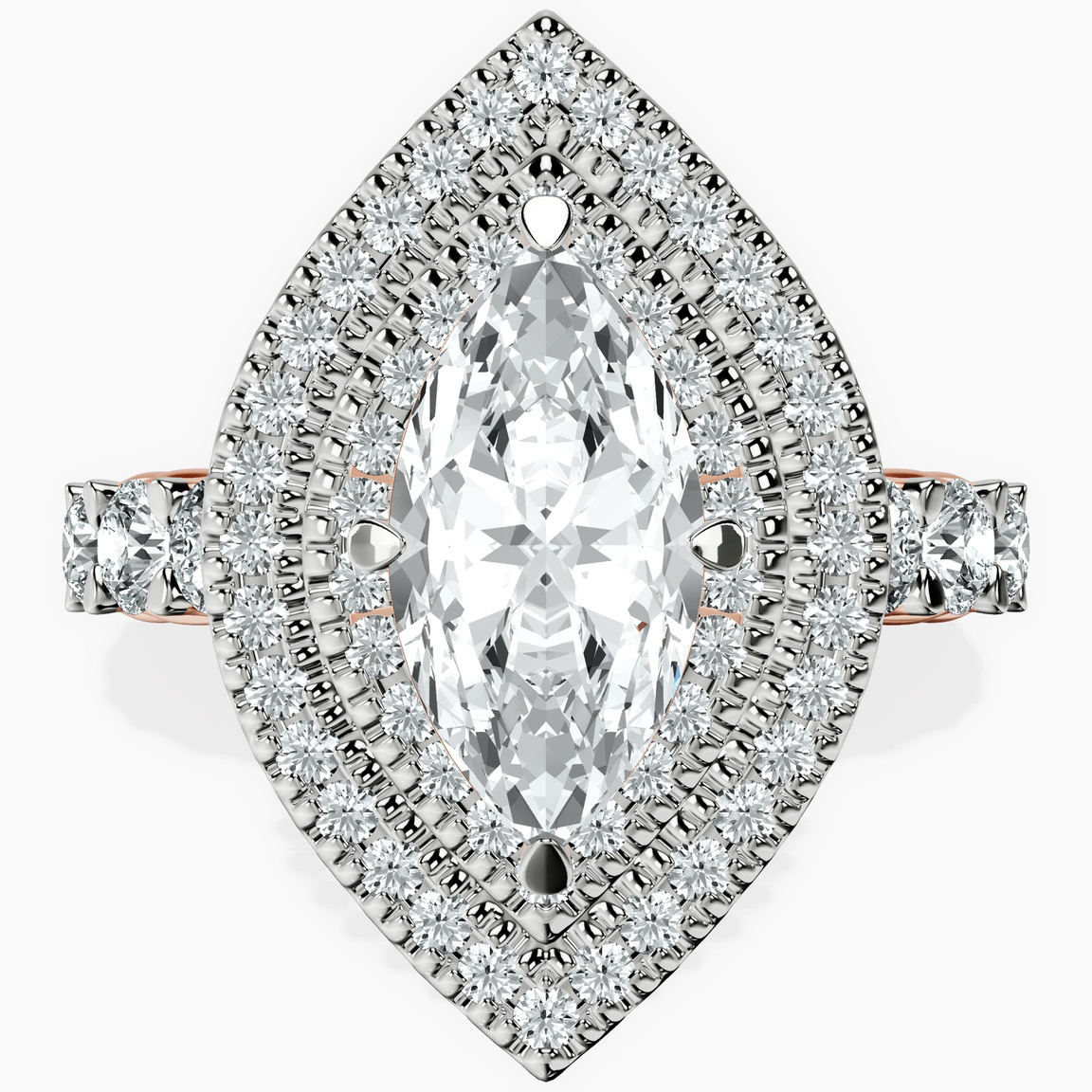 10kt Rose Gold Crowned Cresta Double Halo Lab Diamond Ring front image