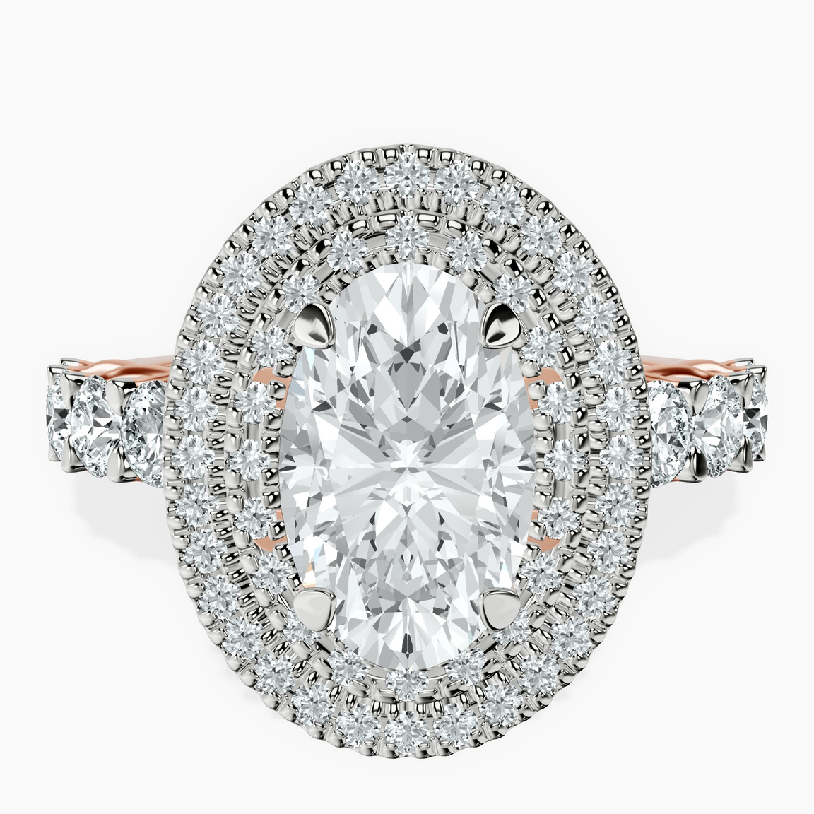 18ct Rose Gold Crowned Cresta Double Halo Lab Diamond Ring front image