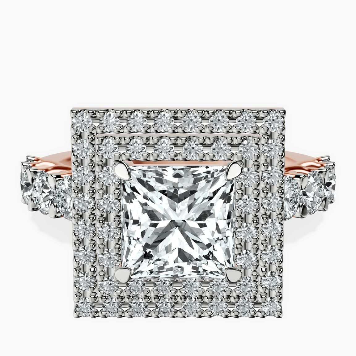 9ct Rose Gold Crowned Cresta Double Halo Lab Diamond Ring front image