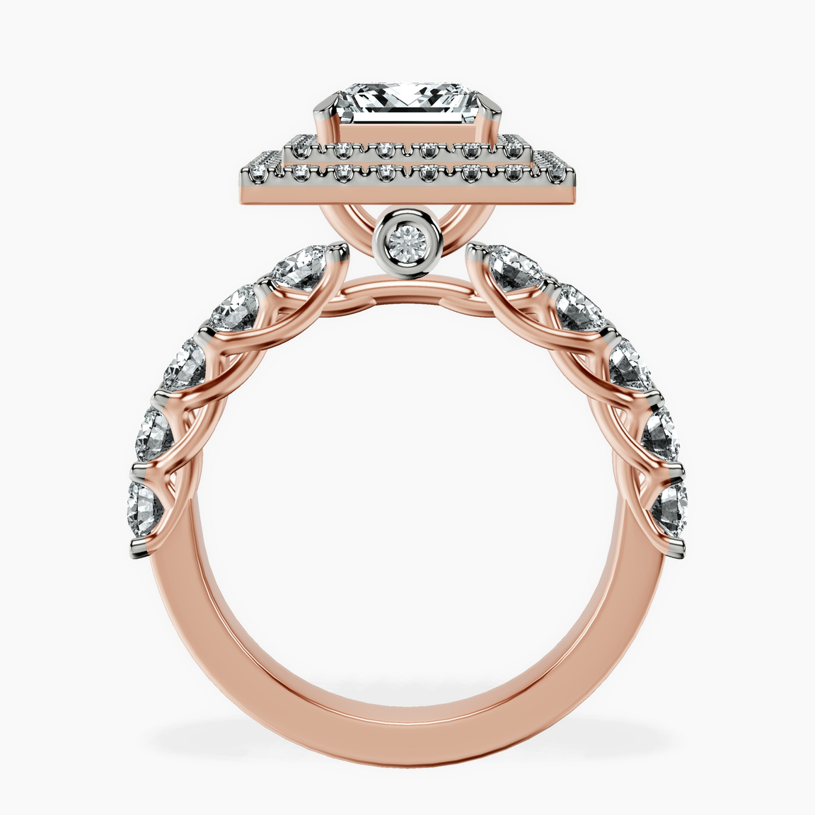9ct Rose Gold Crowned Cresta Double Halo Lab Diamond Ring side right image one