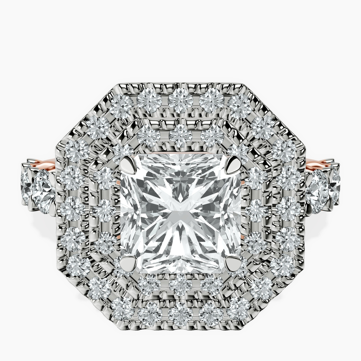 18ct Rose Gold Crowned Cresta Double Halo Lab Diamond Ring front image