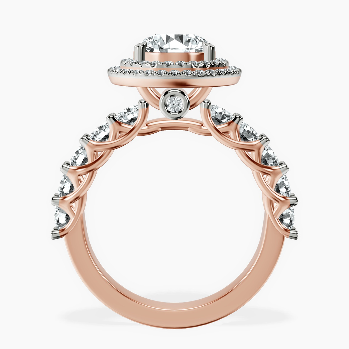 14kt Rose Gold Crowned Cresta Double Halo Lab Diamond Ring side right image one