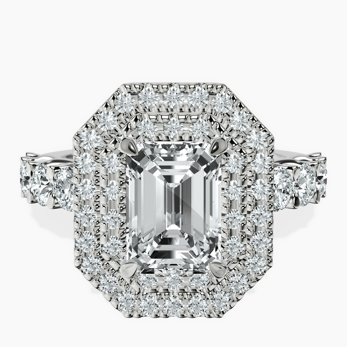 9ct White Gold Crowned Cresta Double Halo Lab Diamond Ring front image