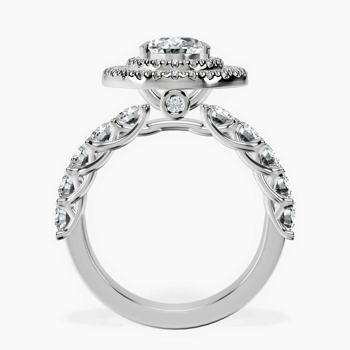 9ct White Gold Crowned Cresta Double Halo Lab Diamond Ring side right image one