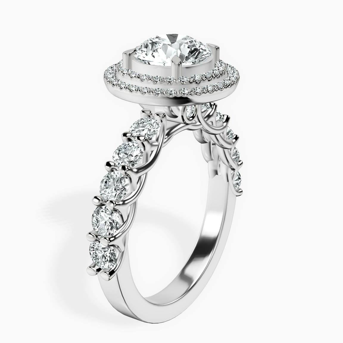 14ct White Gold Crowned Cresta Double Halo Lab Diamond Ring standing product image one