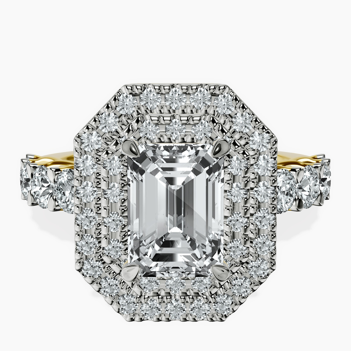 18ct Yellow Gold Crowned Cresta Double Halo Lab Diamond Ring front image