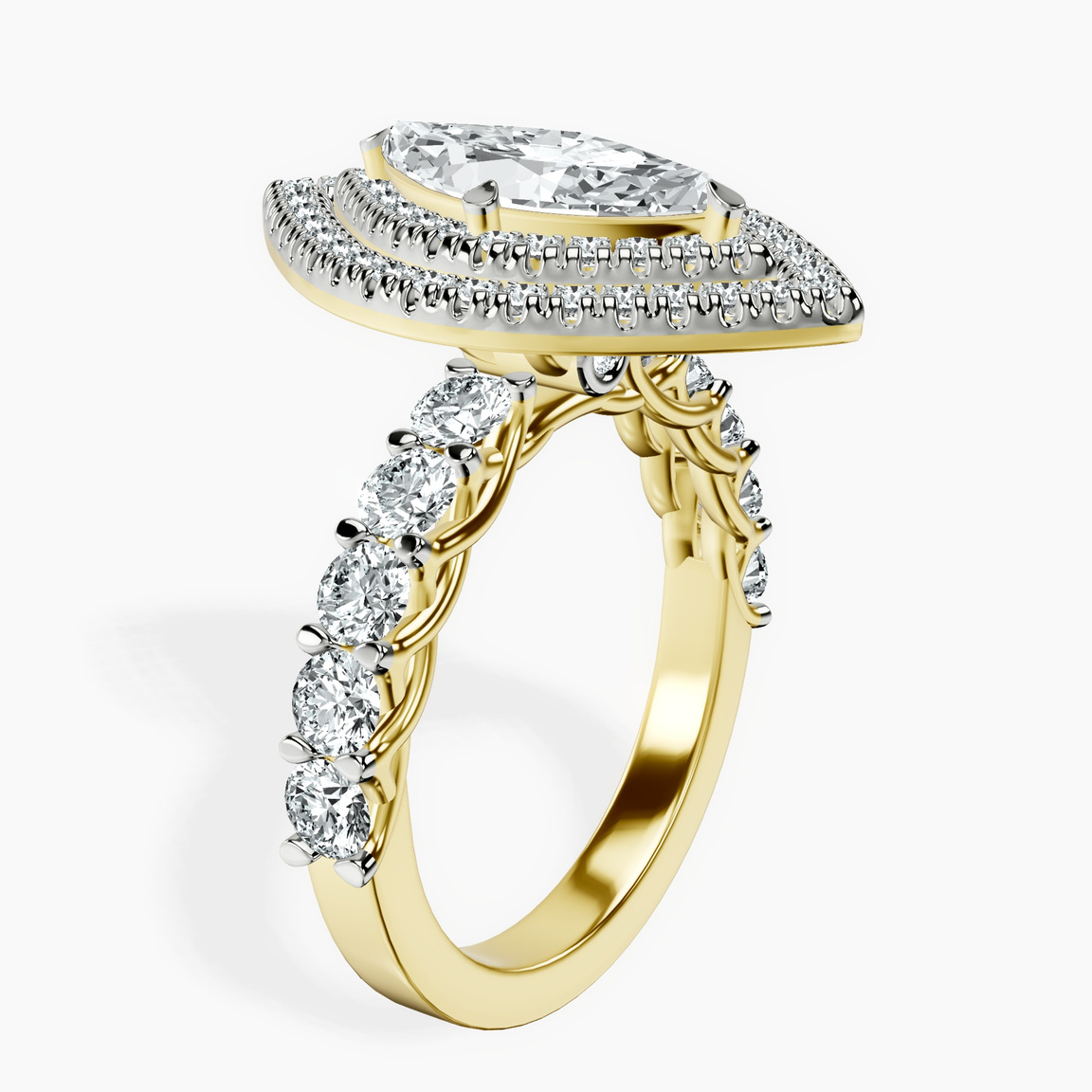 18kt Yellow Gold Crowned Cresta Double Halo Lab Diamond Ring standing product image one