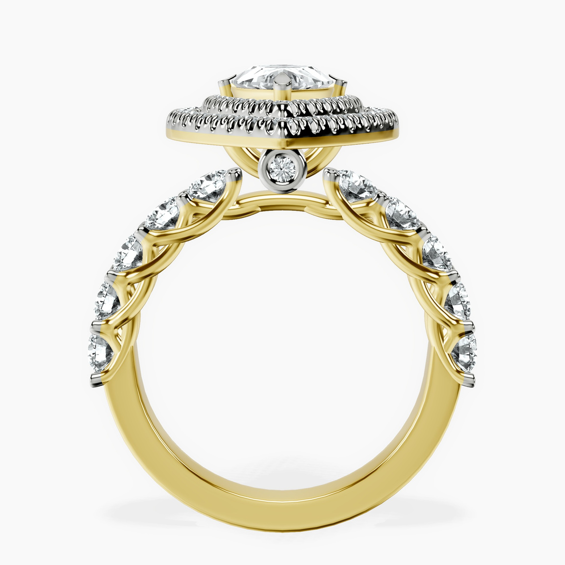 18kt Yellow Gold Crowned Cresta Double Halo Lab Diamond Ring side right image one