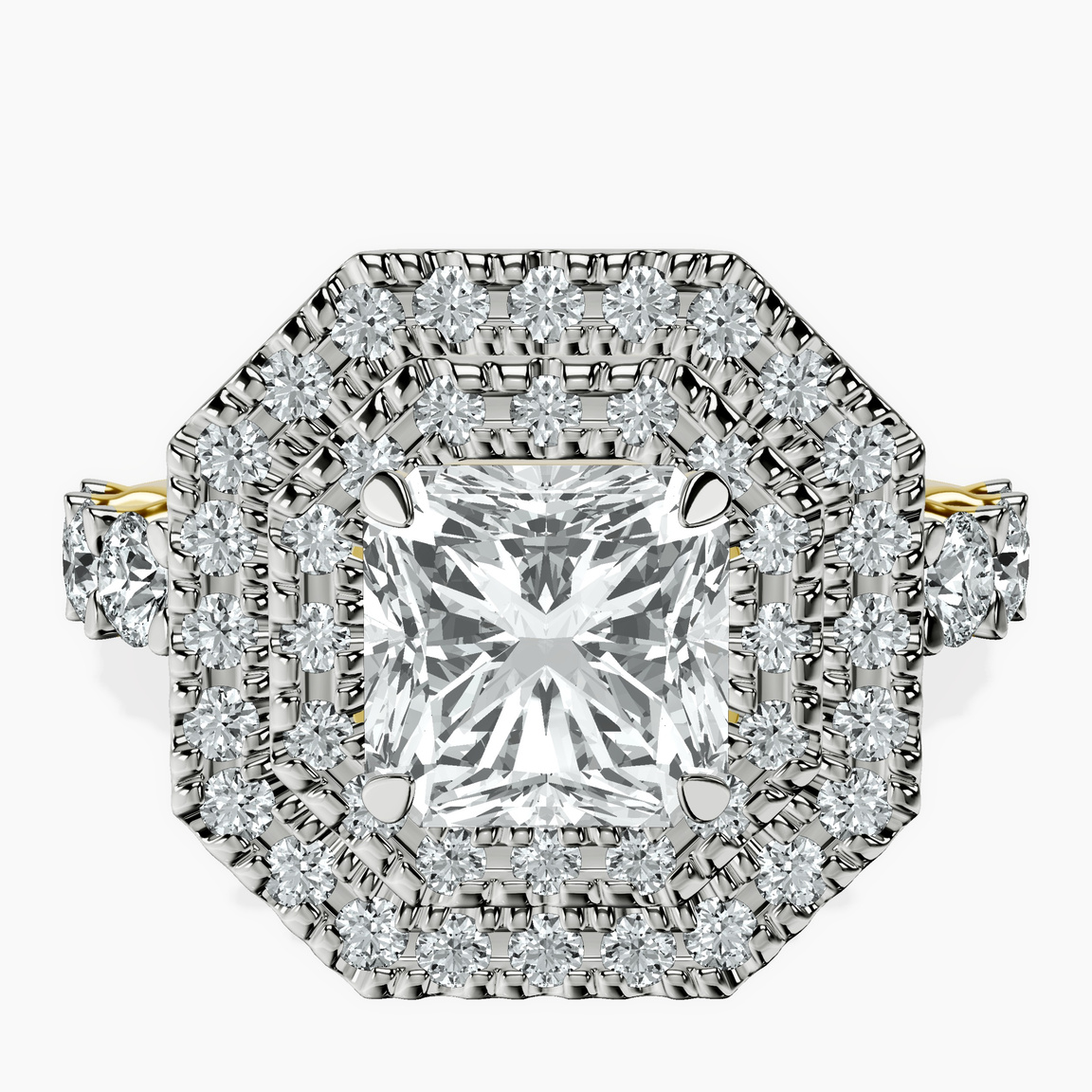 14kt Yellow Gold Crowned Cresta Double Halo Lab Diamond Ring front image