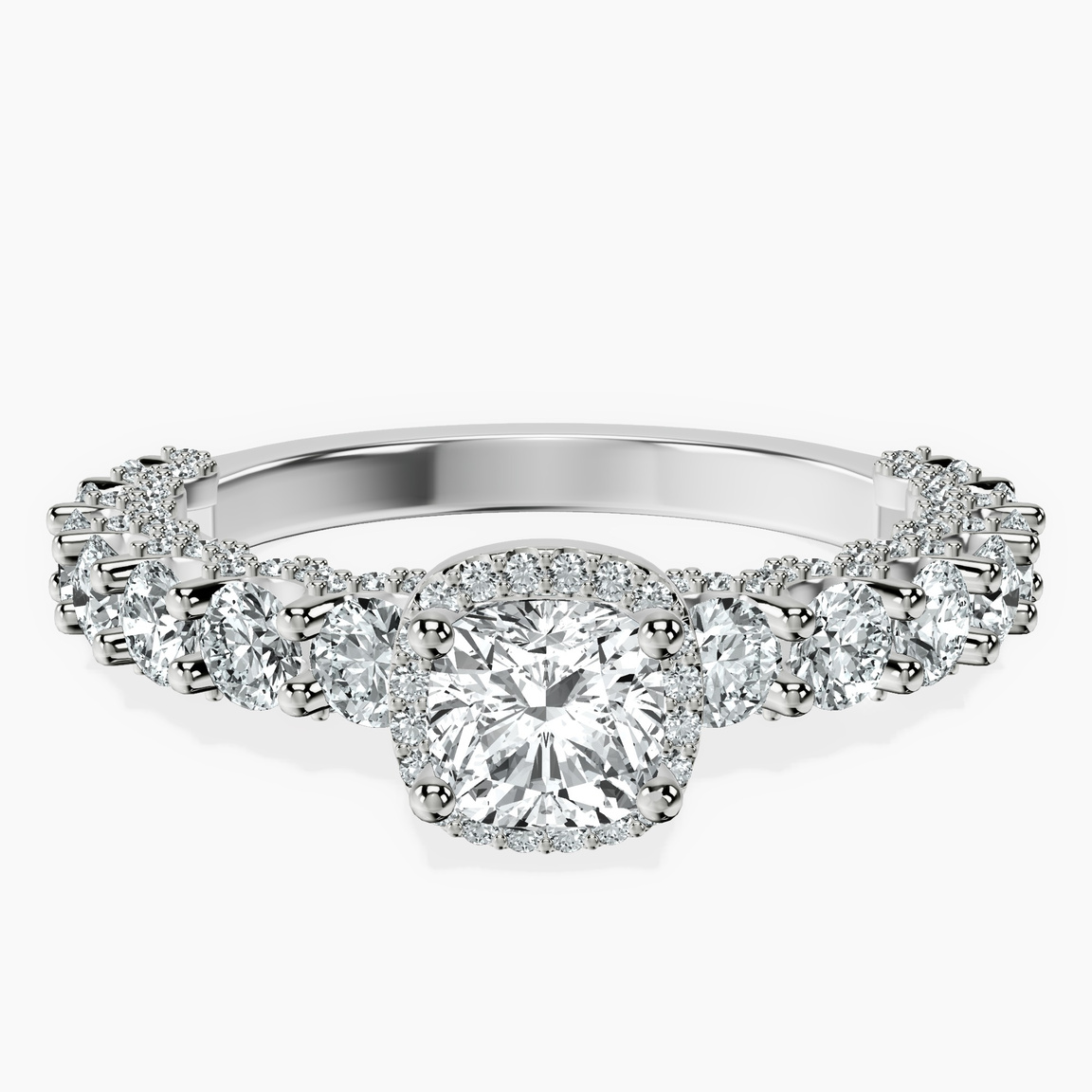 14kt White Gold Enchanté Side Stones Halo Lab Diamond Ring front image