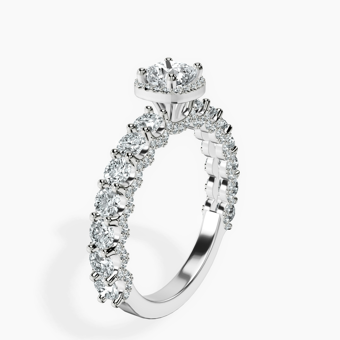 14kt White Gold Enchanté Side Stones Halo Lab Diamond Ring standing product image one