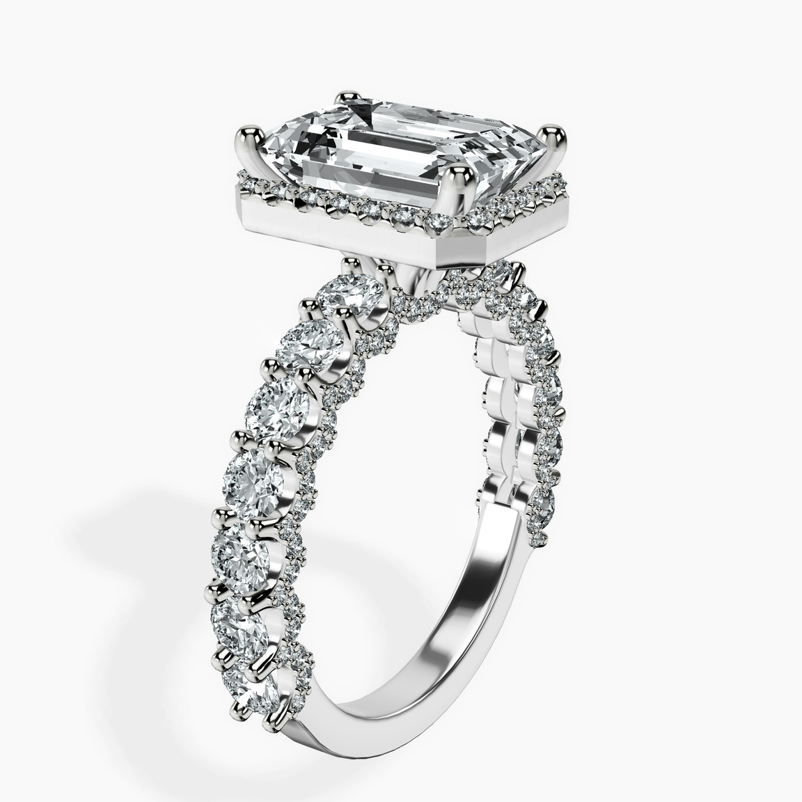 Platinum Enchanté Side Stones Halo Lab Diamond Ring standing product image one