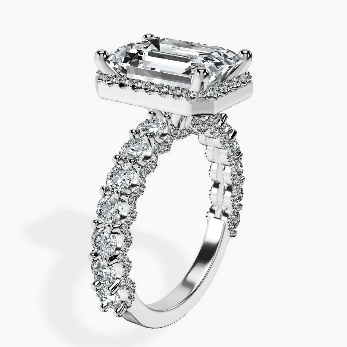 14kt White Gold Enchanté Side Stones Halo Lab Diamond Ring standing product image one