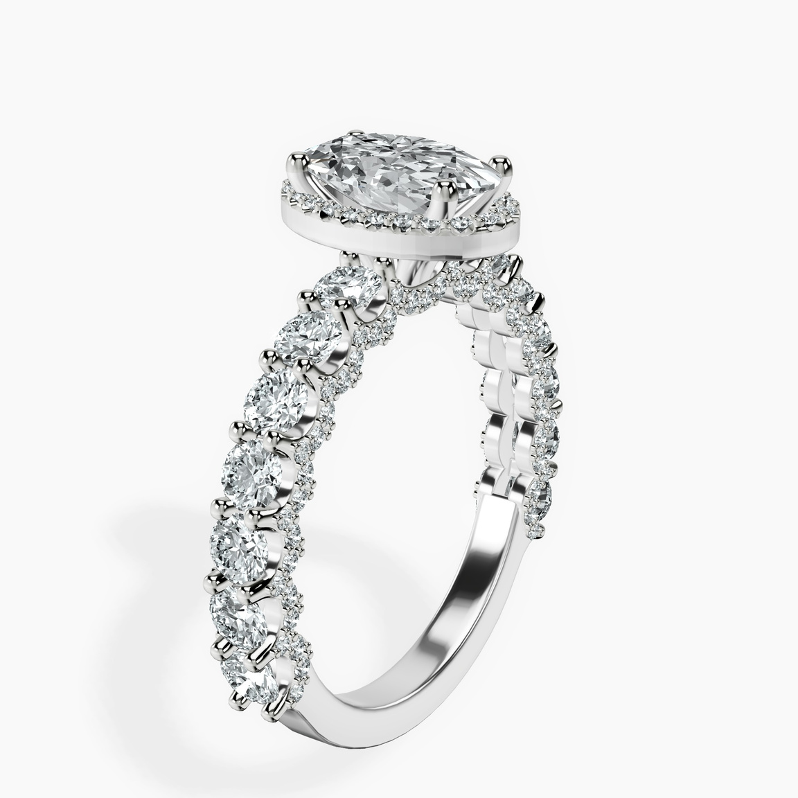 14kt White Gold Enchanté Side Stones Halo Lab Diamond Ring standing product image one