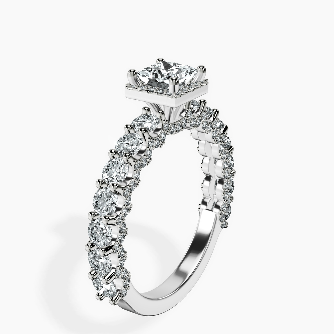 Platinum Enchanté Side Stones Halo Lab Diamond Ring standing product image one