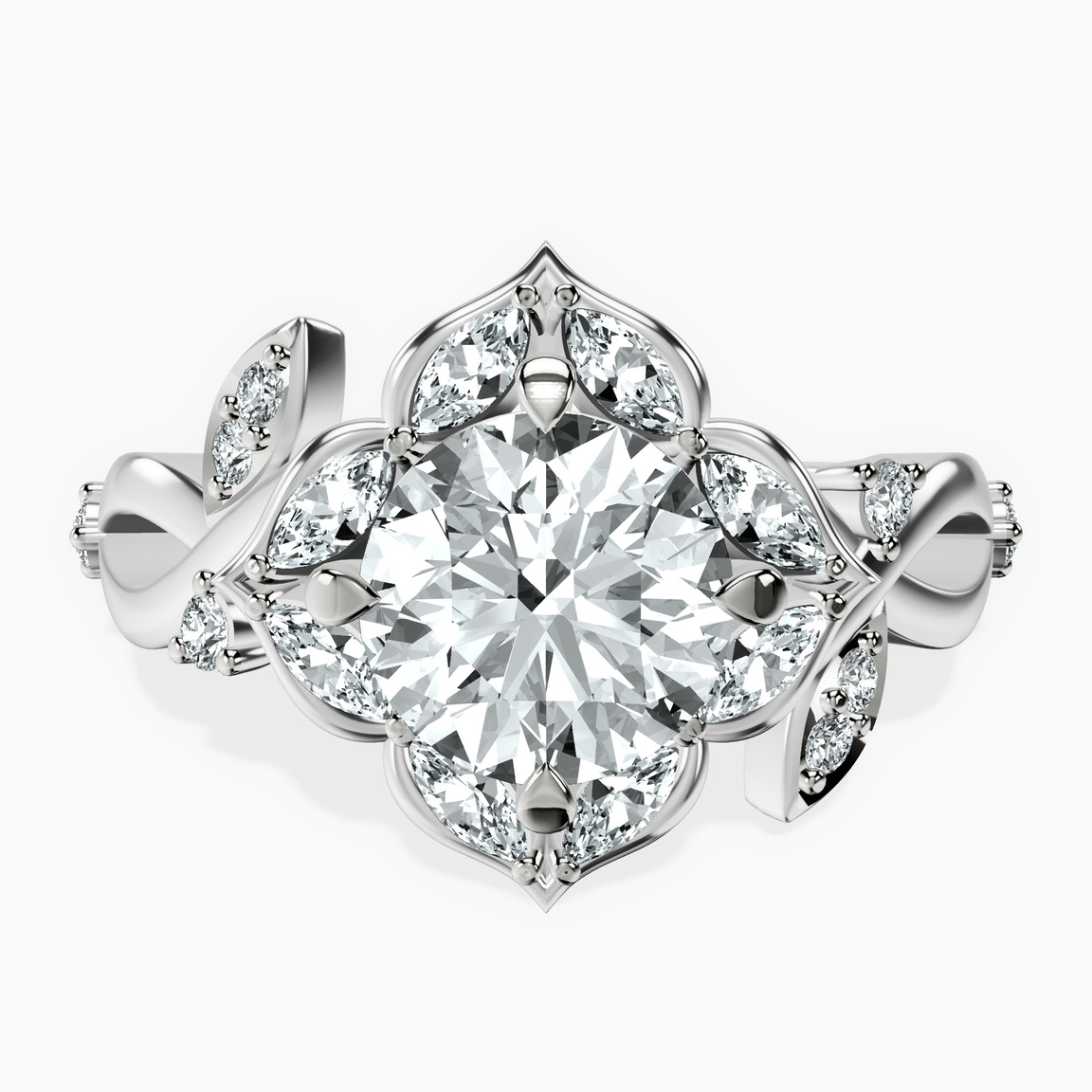 10kt White Gold Garden Bloom Side Stone Lab Diamond Ring front image