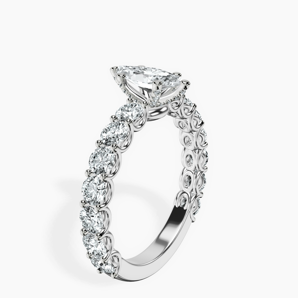 14kt White Gold Genelia Side Stone Lab Diamond Ring standing product image one