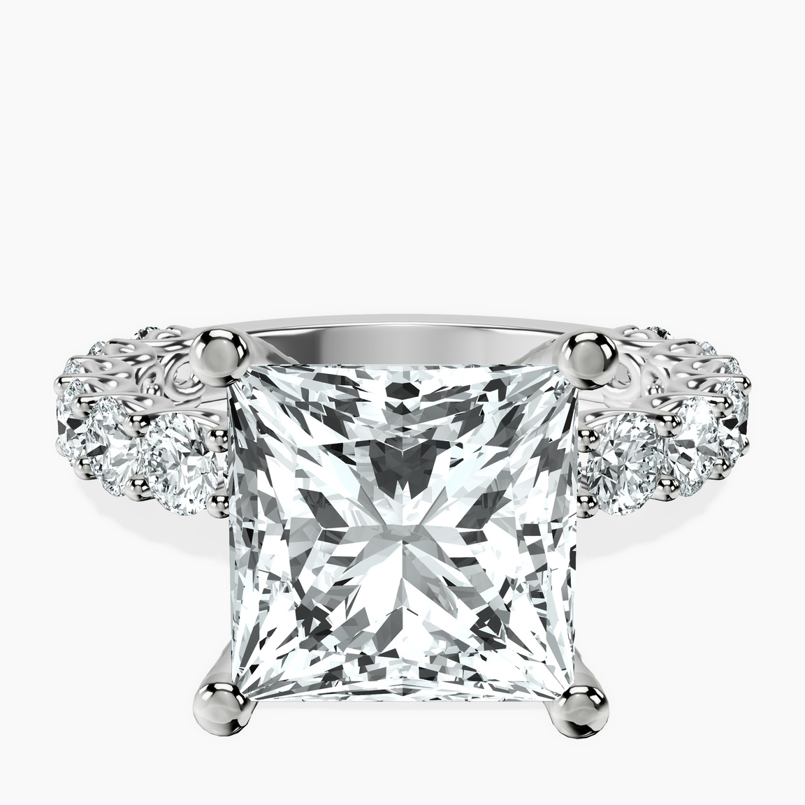 14kt White Gold Genelia Side Stone Lab Diamond Ring front image
