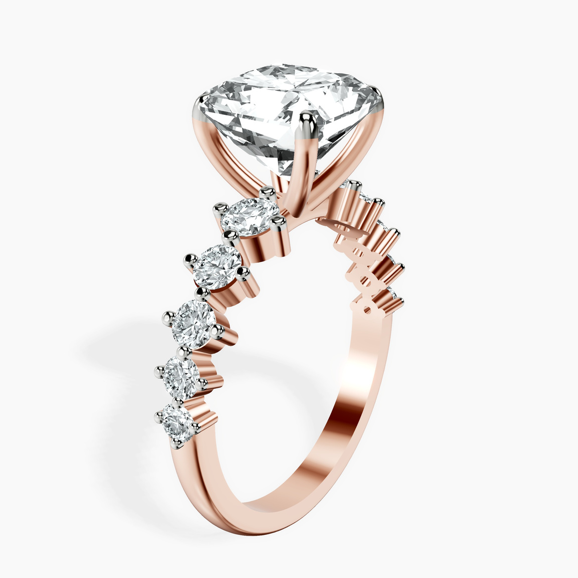 18kt Rose Gold Edna Side Stone Lab Diamond Ring standing product image one