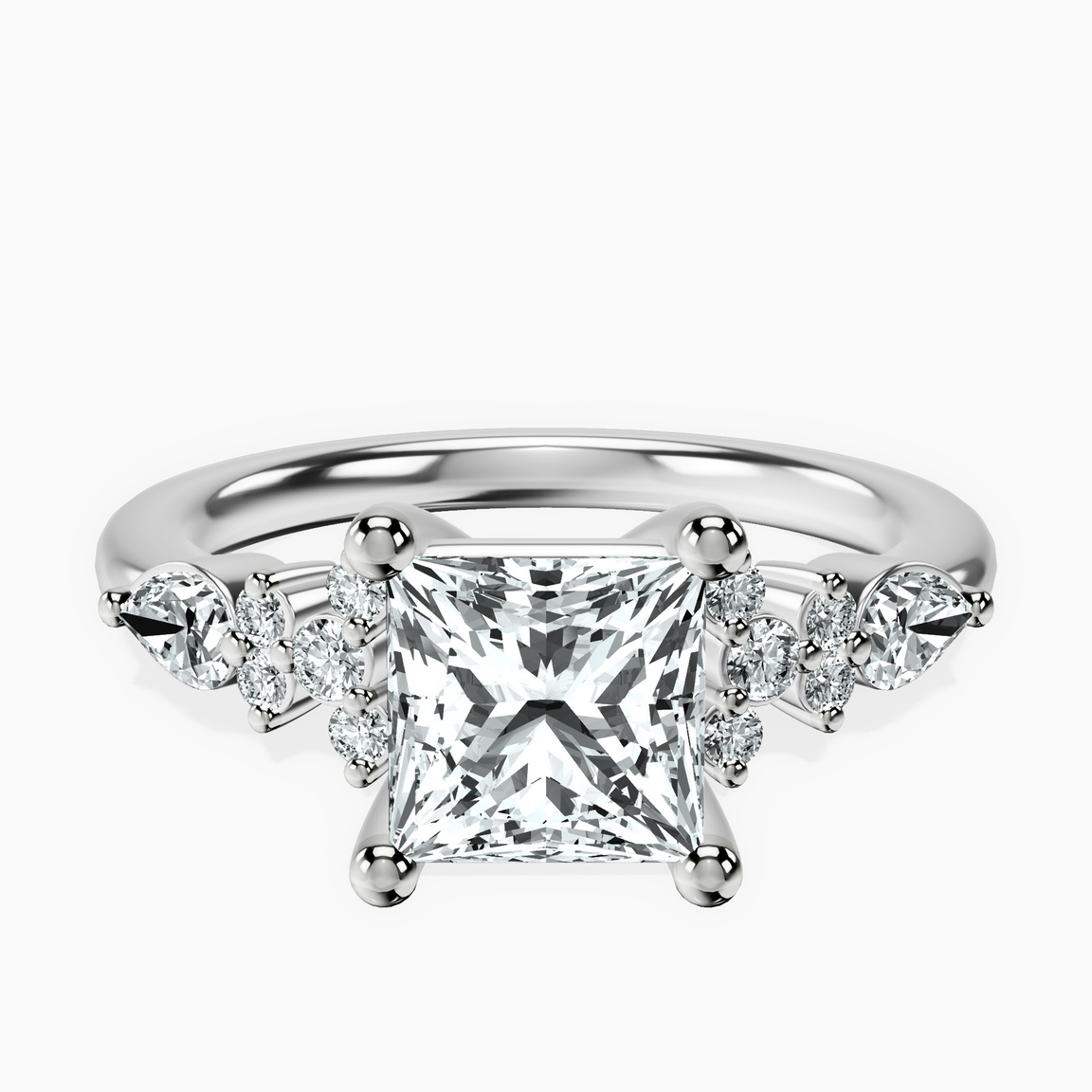 Platinum Josephine Four Prong Side Stone Lab Diamond Ring front image