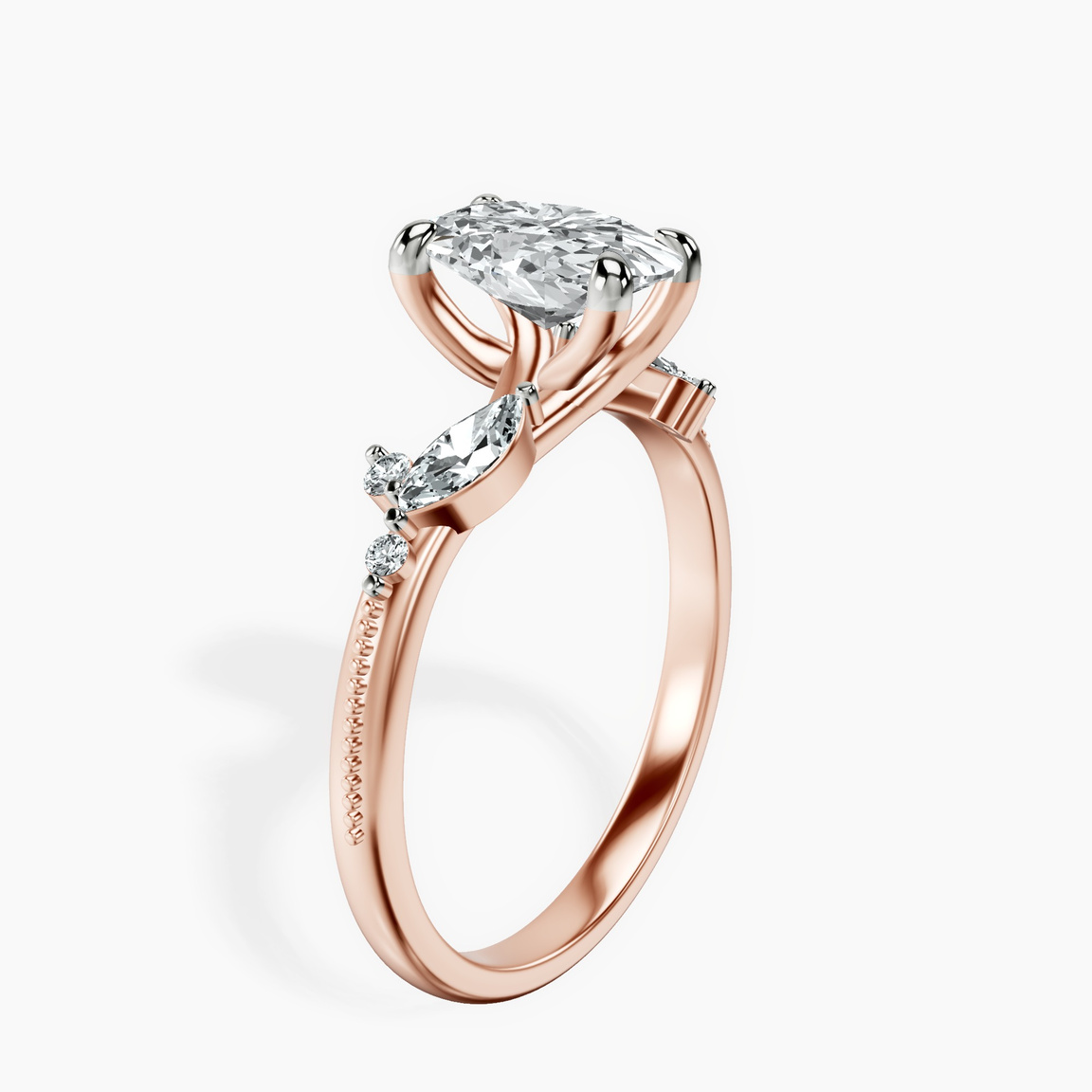 18kt Rose Gold Emmeline Crisscross Side Stone Lab Diamond Ring standing product image one