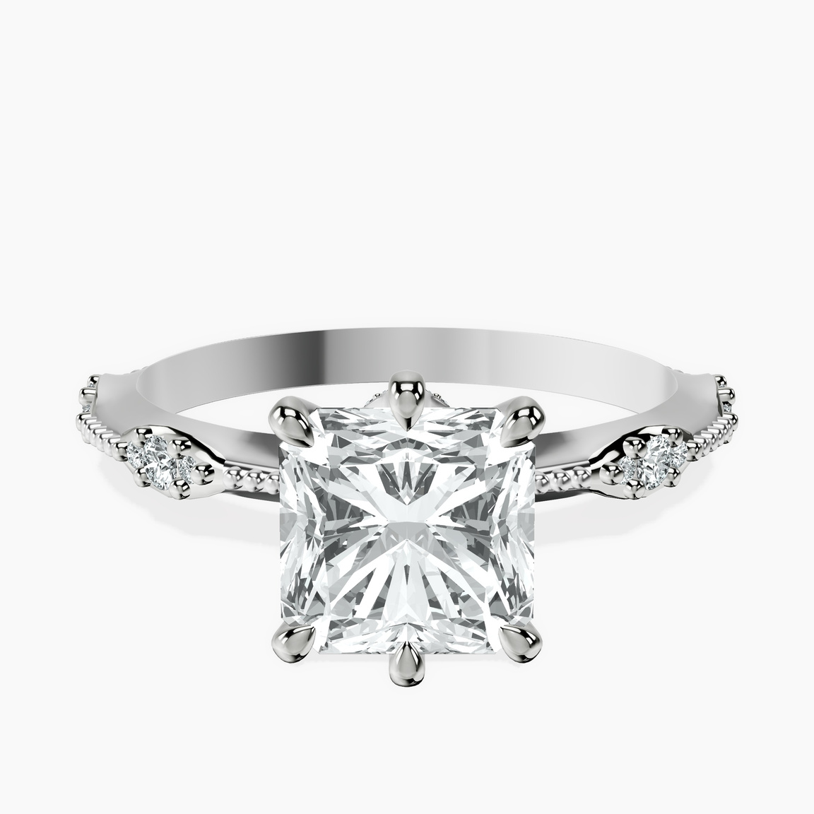Platinum Theodora Six Prong Side Stone Lab Diamond Ring front image