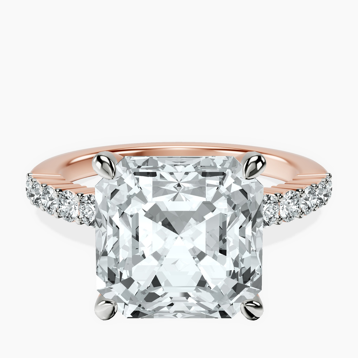 10kt Rose Gold Lottie Four Claw Side Stone Lab Diamond Ring front image