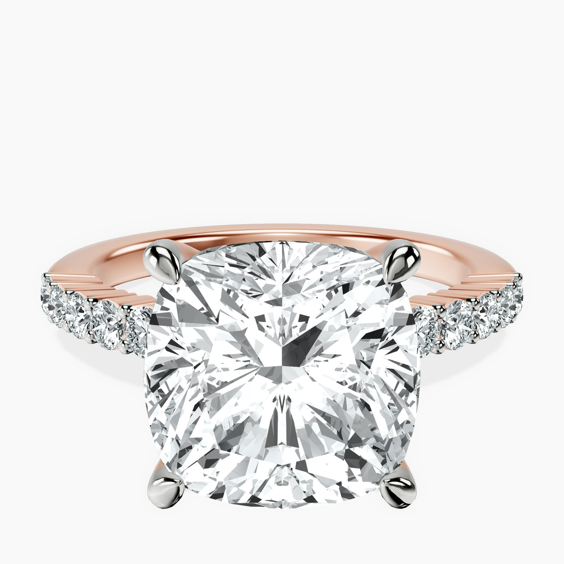 10kt Rose Gold Lottie Four Claw Side Stone Lab Diamond Ring front image