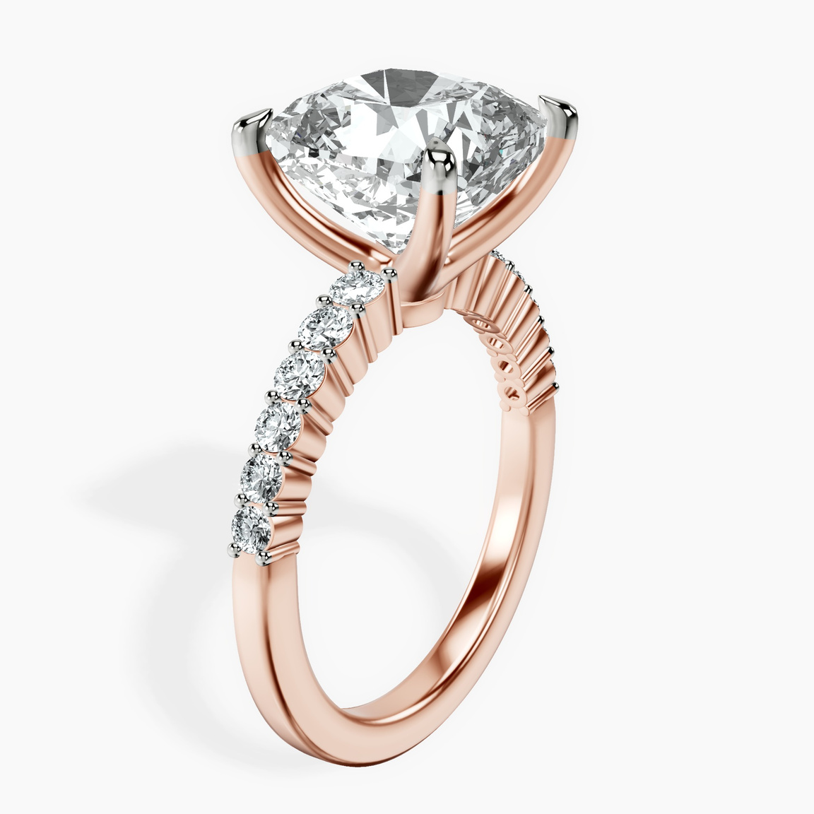 10kt Rose Gold Lottie Four Claw Side Stone Lab Diamond Ring standing product image one