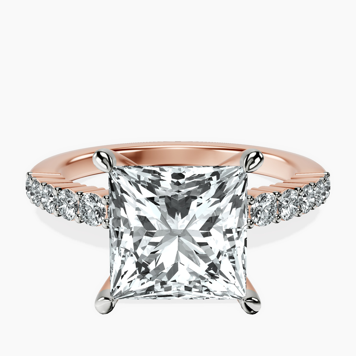 14kt Rose Gold Lottie Four Claw Side Stone Lab Diamond Ring front image
