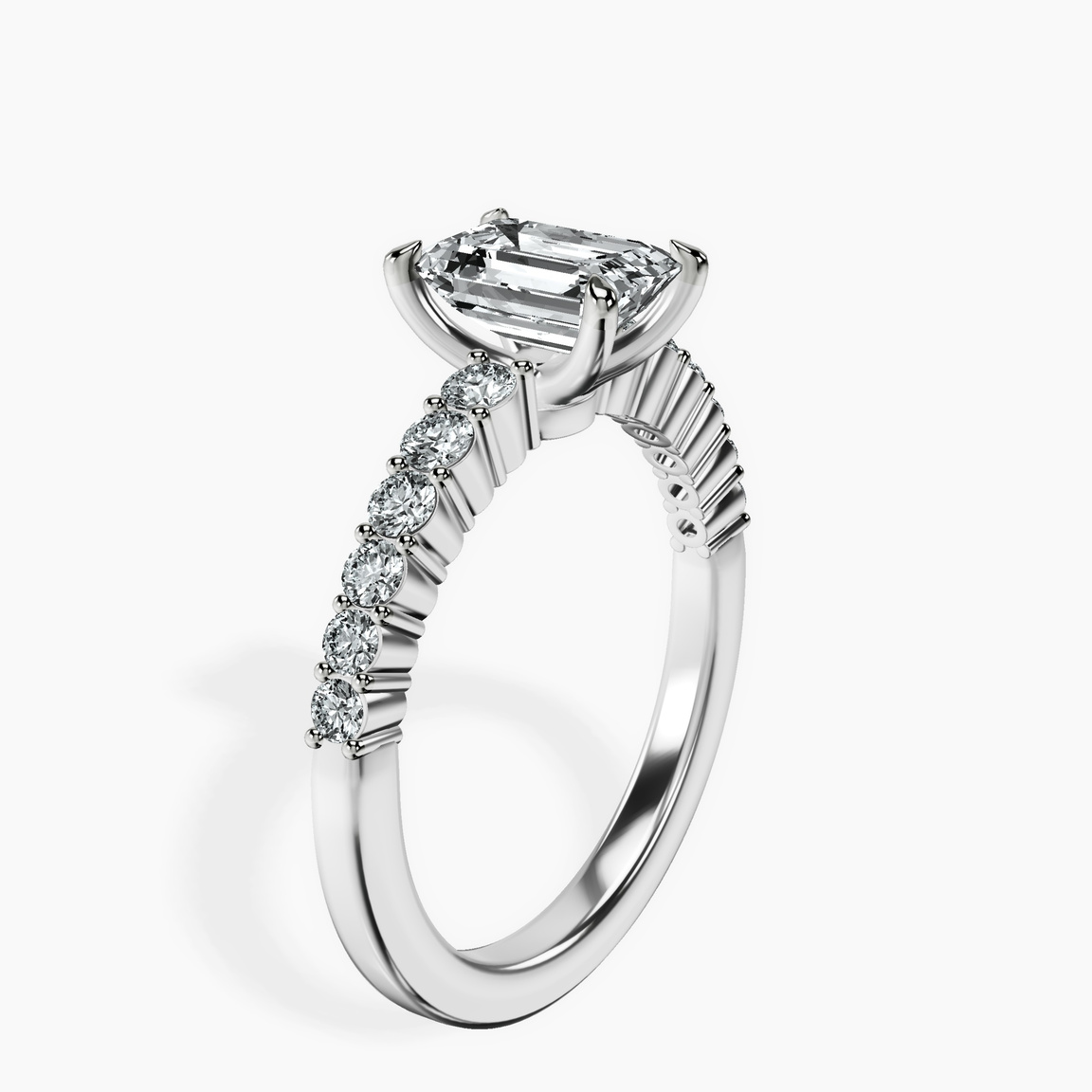 10kt White Gold Lottie Four Claw Side Stone Lab Diamond Ring standing product image one