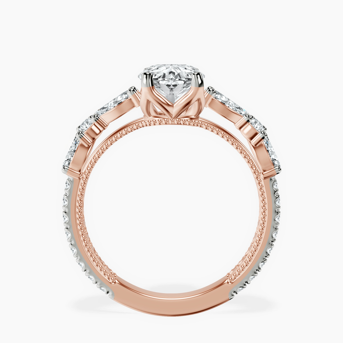 14kt Rose Gold Chrizan Round & Pear Side Stone Lab Diamond Ring side right image one