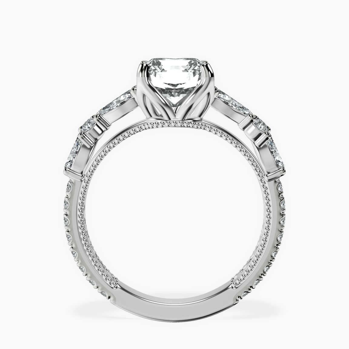 14ct White Gold Chrizan Round & Pear Side Stone Lab Diamond Ring side right image one