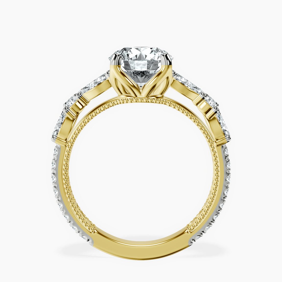9ct Yellow Gold Chrizan Round & Pear Side Stone Lab Diamond Ring side right image one