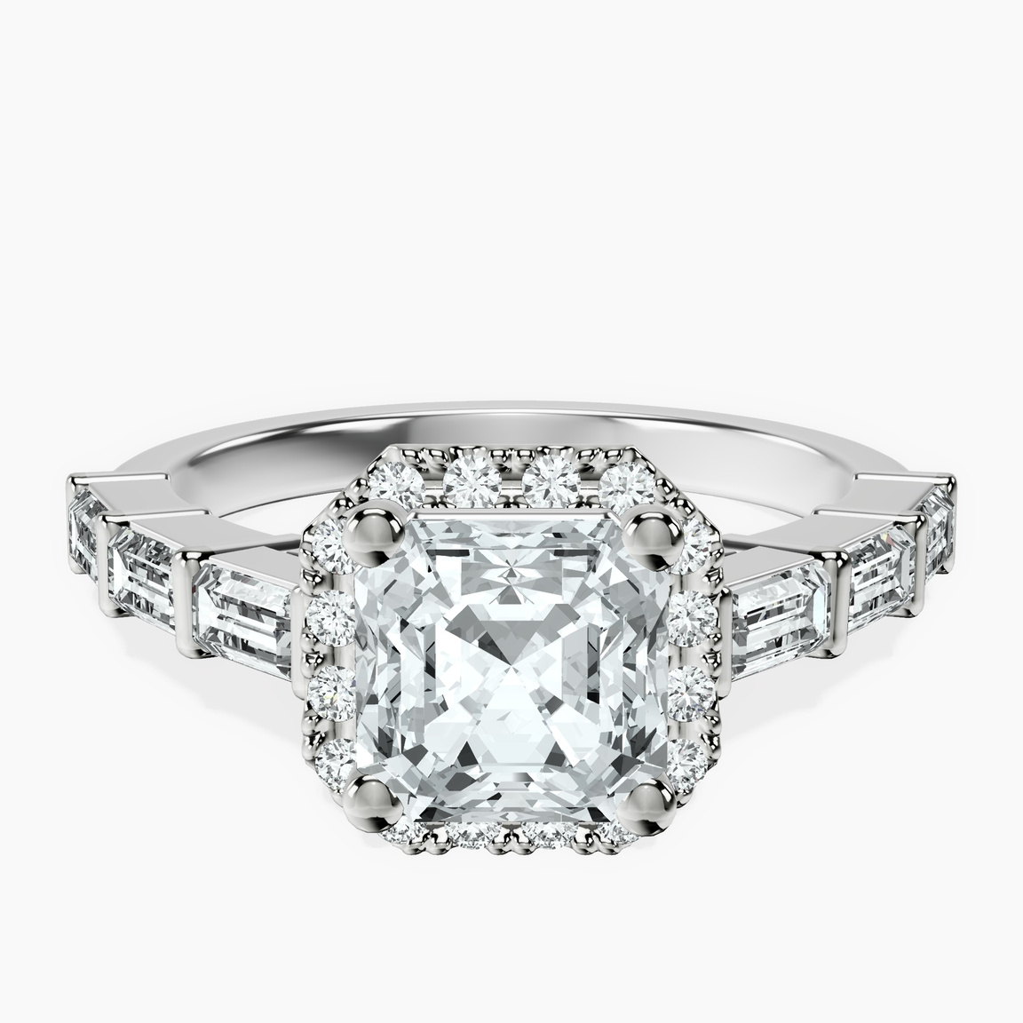 Platinum Rachel Halo Side Stone Lab Diamond Ring front image